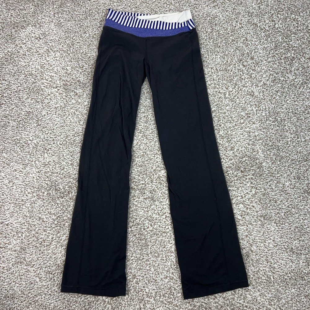 Lululemon Pants Womens 6 Black Flare Track Pants Striped Waist Yoga Gym Workout